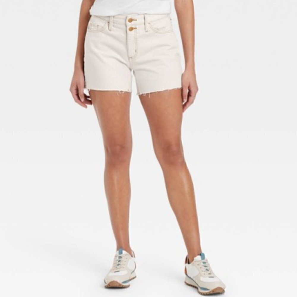 Universal Thread Women's 14/32 High-Rise Vintage‎ Midi Jean Shorts White Stretch
